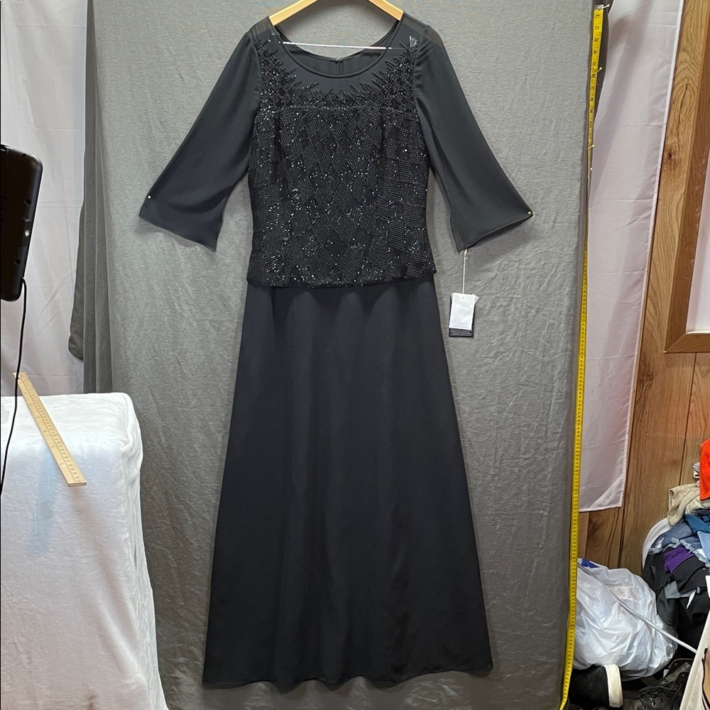 Caterina Black Maxi Dress‎ with Beaded Bodice